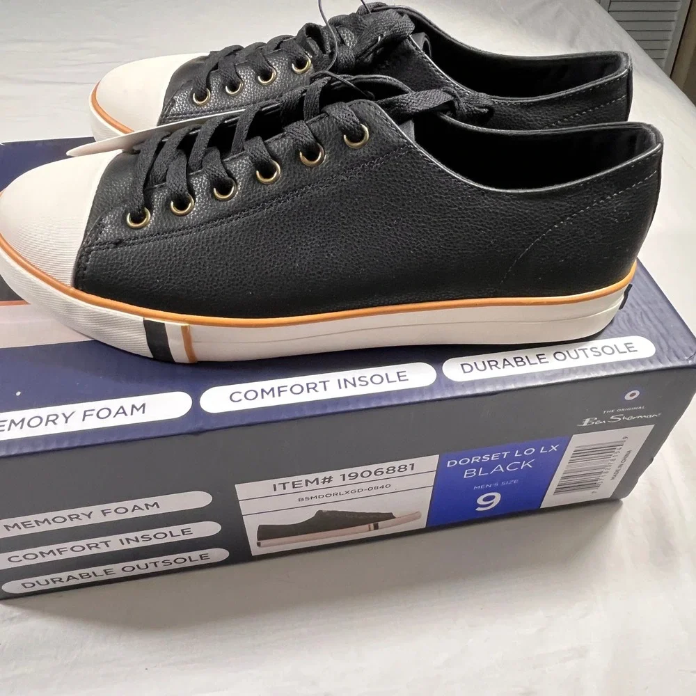 Ben Sherman Dorset Lo‎ LX Sneakers Mens 9 Black NEW Memory Foam Low Top